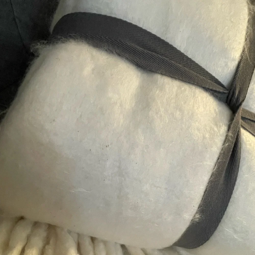 Brand New West Elm Cozy Texture Metallic Border Cream and Silver Throw Blanket